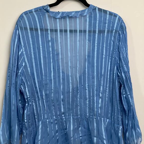 Vintage L Wicked stripe metallic blue long sleeve sheer blouse ruffle cardigan - Picture 6 of 7